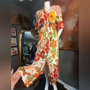 Zara Retro Floral Button Down Maxi Dress